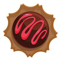 Chocolate candy with pink topping is lying on a decorative stand vector