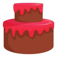 Two tier chocolate cake covered with dripping strawberry icing vector