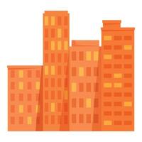 Orange cityscape with many buildings having illuminated windows vector