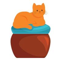 Ginger cat relaxing on pillow placed on clay pot vector