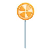 Round orange lollipop with swirl design resting on stick vector