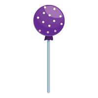 Round purple lollipop with white dots is standing up on a stick vector