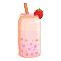 Strawberry bubble tea in mason jar with straw and fruit garnish vector
