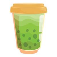 Green matcha latte with tapioca balls in a plastic cup with a lid vector