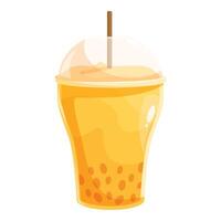 Refreshing bubble tea in a plastic cup with tapioca balls vector