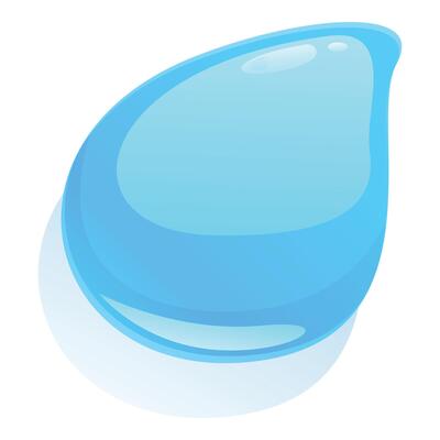 Cartoon water drop reflecting light on white background