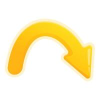 Yellow arrow pointing down and turning right vector