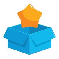 Open blue cardboard box with a yellow star floating above it vector