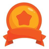 Orange glossy button with ribbon and star for highlighting important information vector