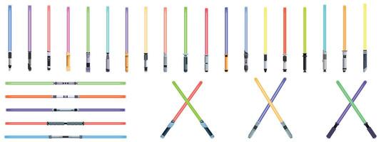 Light saber icons set. Colorful laser swords crossed and isolated representing fantasy and combat vector