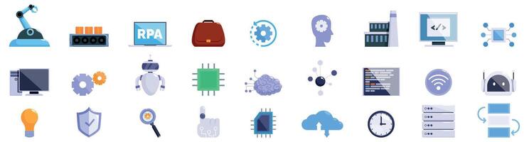 RPA icons set. Automation software development process with rpa, ai and machine learning icons set vector