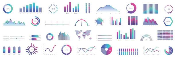 Minimal graph ui icons set. Marketing team analyzing financial graph showing growth and success vector
