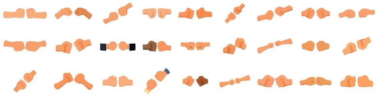 Fist bump icons set. Diverse people giving fist bump showing unity and respect vector