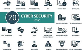 Cyber Security icon set. Antivirus, Online Privacy, Access Control, Ssl, Verification, Digital Key, Security Payment, Network Security, Data Encryption, Vpn icons and more vector