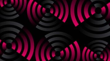 Dynamic abstract background with vibrant magenta concentric circles set against a sleek black background. Striking geometric pattern perfect for technology, music, and entertainment projects. video