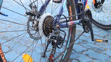 bicycle parked in blue field photo