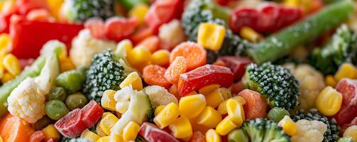 Bag of frozen mixed vegetables, perfect for adding to stir-fries or soups. photo