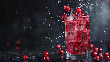 Tart cranberry juice with a splash of soda water and fresh cranberries for garnish. photo