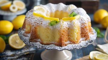 Light and airy chiffon cake with a hint of lemon flavor, dusted with powdered sugar. photo