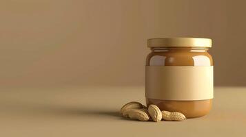 Peanut butter jar with blank label and peanuts mockup photo