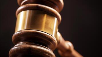 Photo of a judge's gavel to make a fair legislative decision in a criminal case in courtroom close up