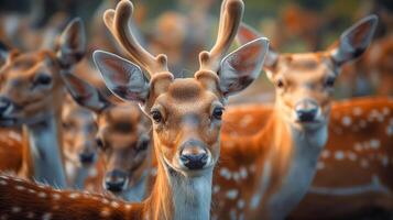 Beautiful realistic close up nature photo of a herd of deer