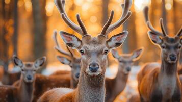 Beautiful realistic close up nature photo of a herd of deer