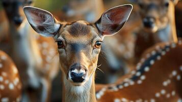 Beautiful realistic close up nature photo of a herd of deer