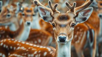 Beautiful realistic close up nature photo of a herd of deer
