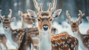 Beautiful realistic close up nature photo of a herd of deer