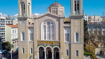 Metropolitan Cathedral of Athens is one of the most important monuments in the modern history of Greece and the spiritual center of Greek Orthodoxy. neoclassical and Greek-Byzantine elements. drone photo