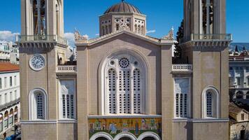 Metropolitan Cathedral of Athens is one of the most important monuments in the modern history of Greece and the spiritual center of Greek Orthodoxy. neoclassical and Greek-Byzantine elements. drone photo