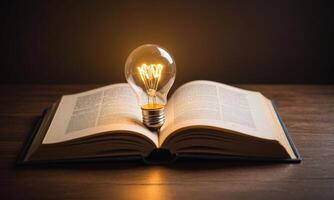 Light bulb glowing on book photo