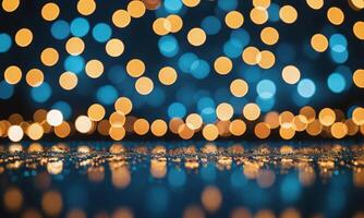 Blue and gold Abstract background and bokeh photo