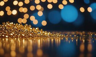 Blue and gold Abstract background and bokeh photo