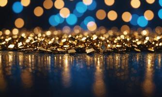 Blue and gold Abstract background and bokeh photo