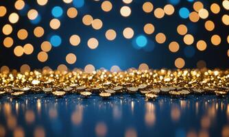 Blue and gold Abstract background and bokeh photo