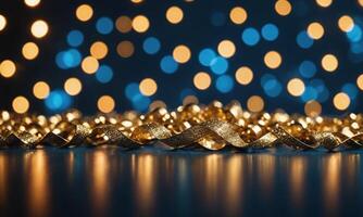 Blue and gold Abstract background and bokeh photo