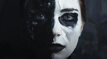 Duality of Emotions A Portrait with Striking Paint Design photo