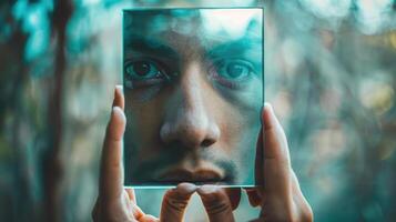Intimate Portrait Gazing Into the Reflective Mirror of Emotion photo
