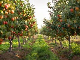 Endless Rows of Ripe Red Apple Trees in Abundance photo