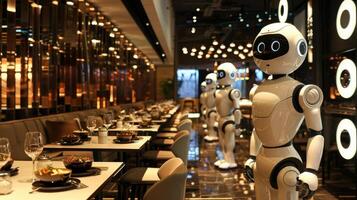 Futuristic Robots Embark on Culinary Adventure in Upscale Restaurant photo