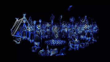 Glowing looping Halloween day ancient Celtic festival of Samhain. neon frame effect, black background. video