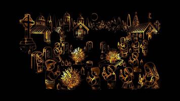 Glowing looping Halloween day Souls Day remembrance. neon frame effect, black background. video