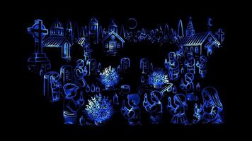 Glowing looping Halloween day Souls Day remembrance. neon frame effect, black background. video