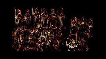 Glowing looping Halloween day Saints Day procession. neon frame effect, black background. video