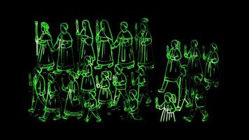 Glowing looping Halloween day Saints Day procession. neon frame effect, black background. video