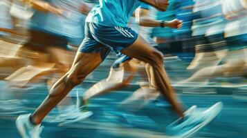Blueclad runners in motion capturing speed and intensity photo