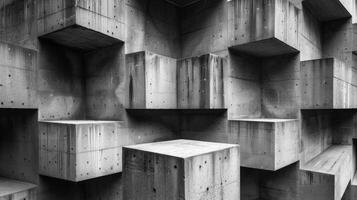 Intricate Staggered Concrete Block Pattern with Textured Surface photo