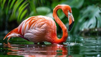 Graceful Flamingo Serene Waters Lush Greenery photo